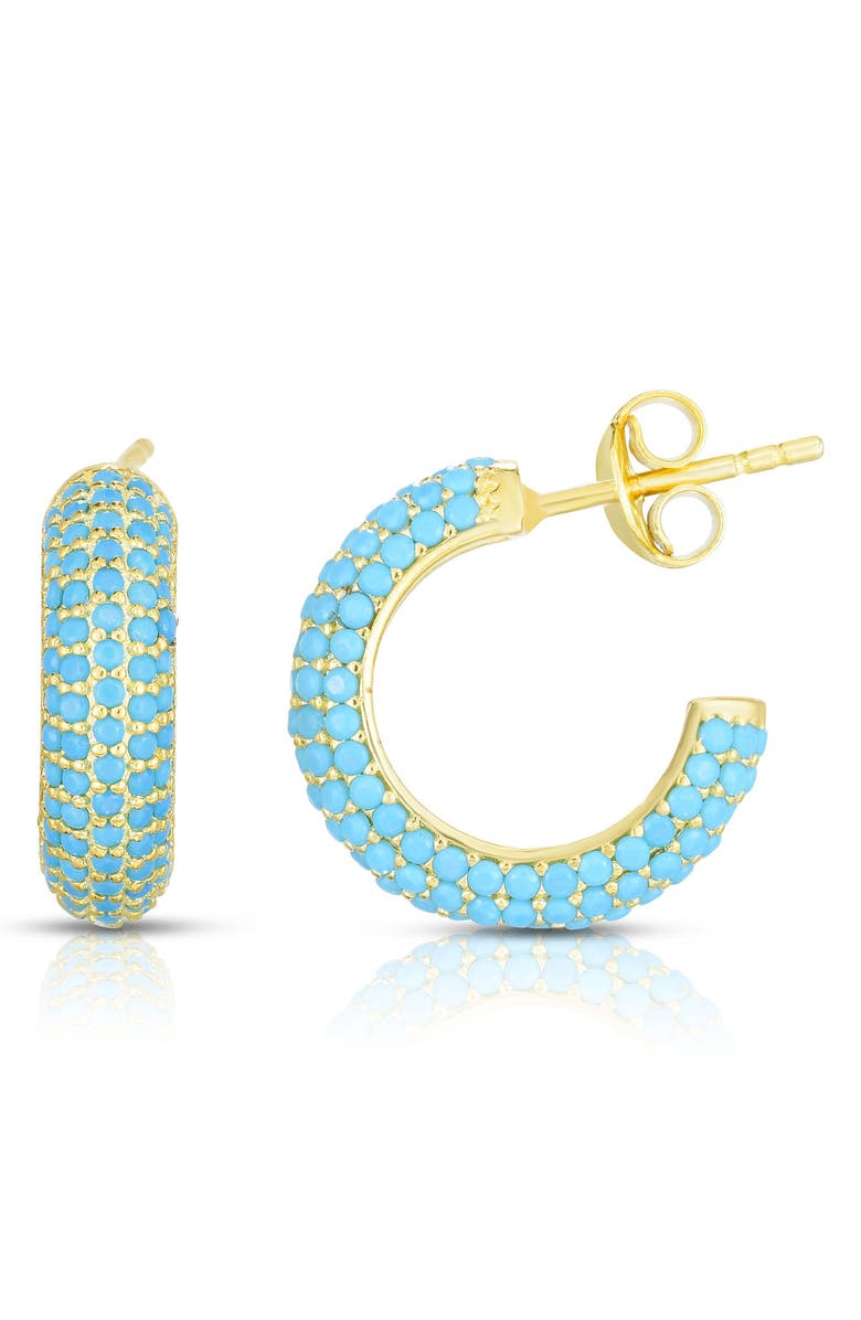 SPHERA MILANO 14K Yellow Gold Vermeil Turquoise Hoop Earrings, Main, color, Yellow Gold