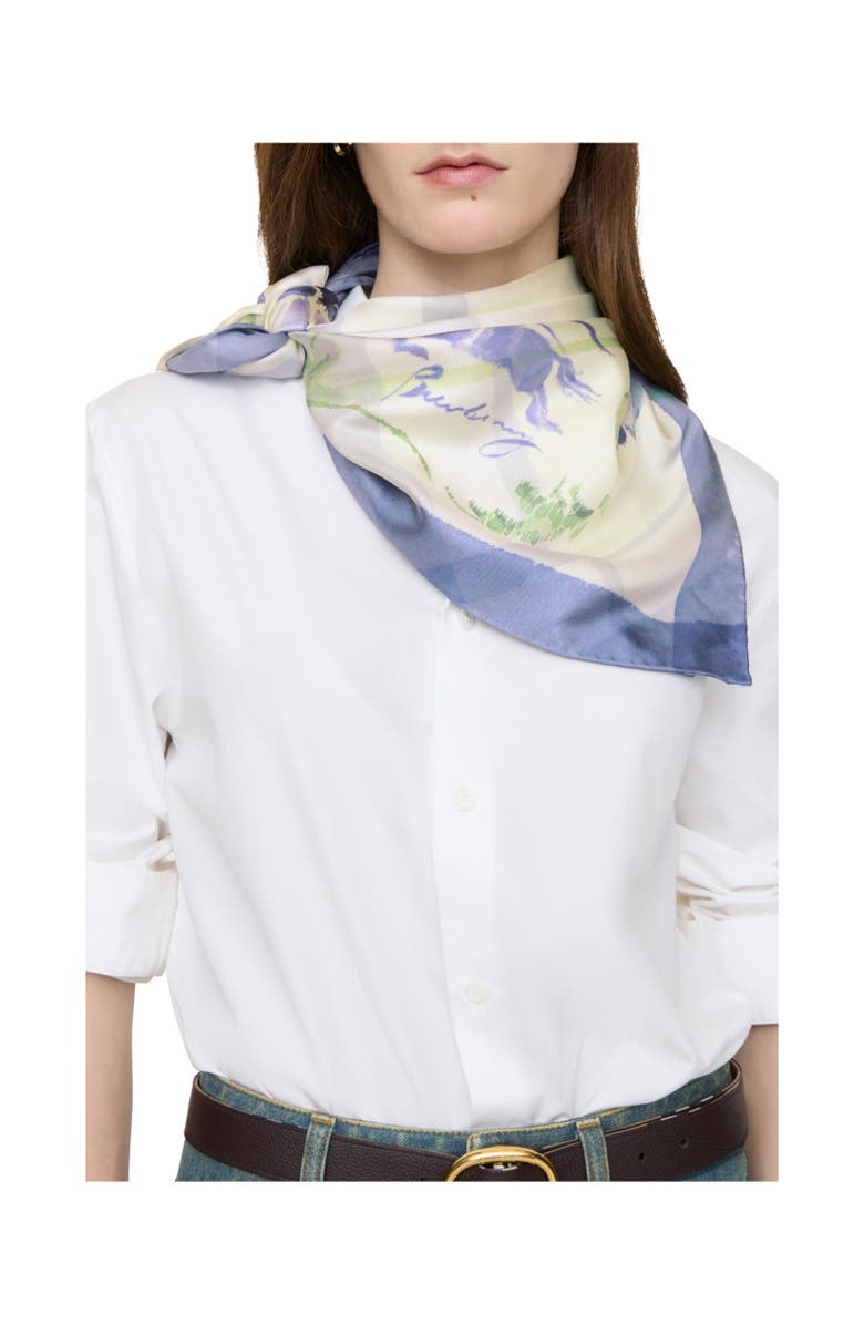 Burberry Watercolour Check Silk Scarf, Alternate, color, Cornflower Blue