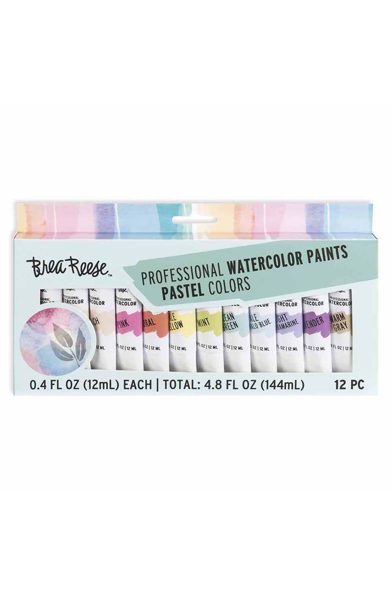 Brea Reese Professional Watercolor Paint Set Pastels 12 Tubes, Main, color, Multicolored