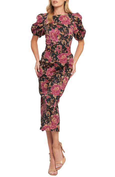 Floral Print Puff Sleeve Midi Dress