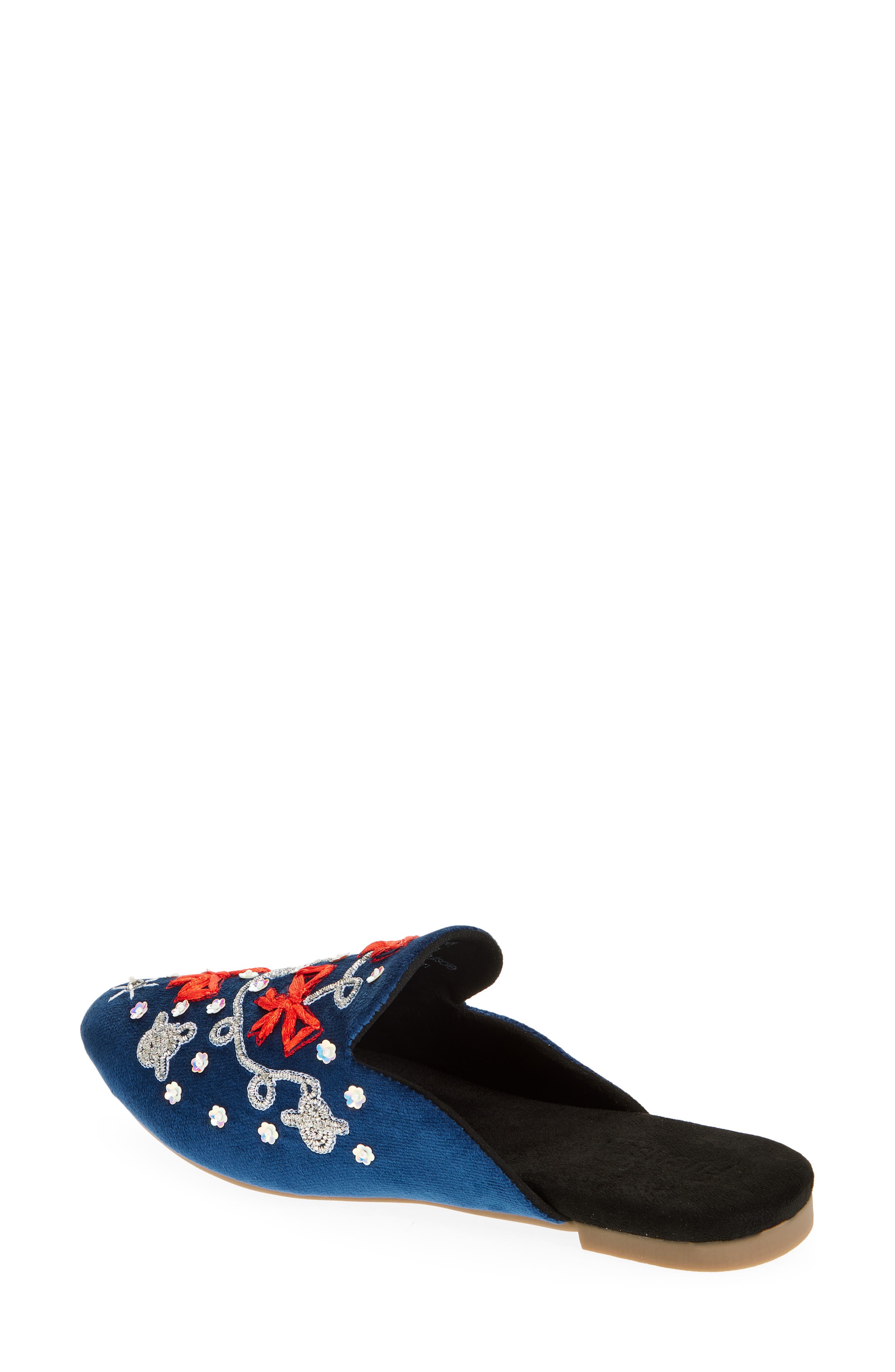 FUCHSIA Holiday Belle Embroidered Mule, Alternate, color, Navy Blue
