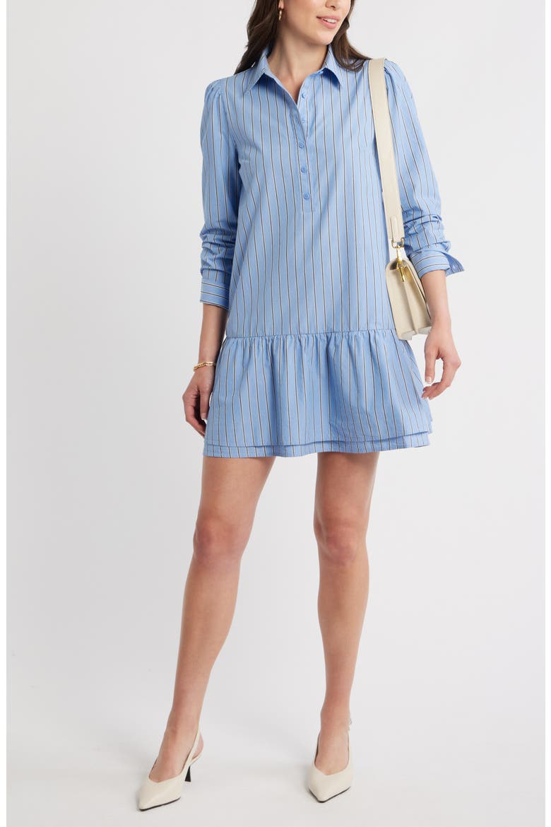 Flounce Hem Long Sleeve Shirtdress, Alternate, color, BLUE- NAVY SHAYNA STRIPE