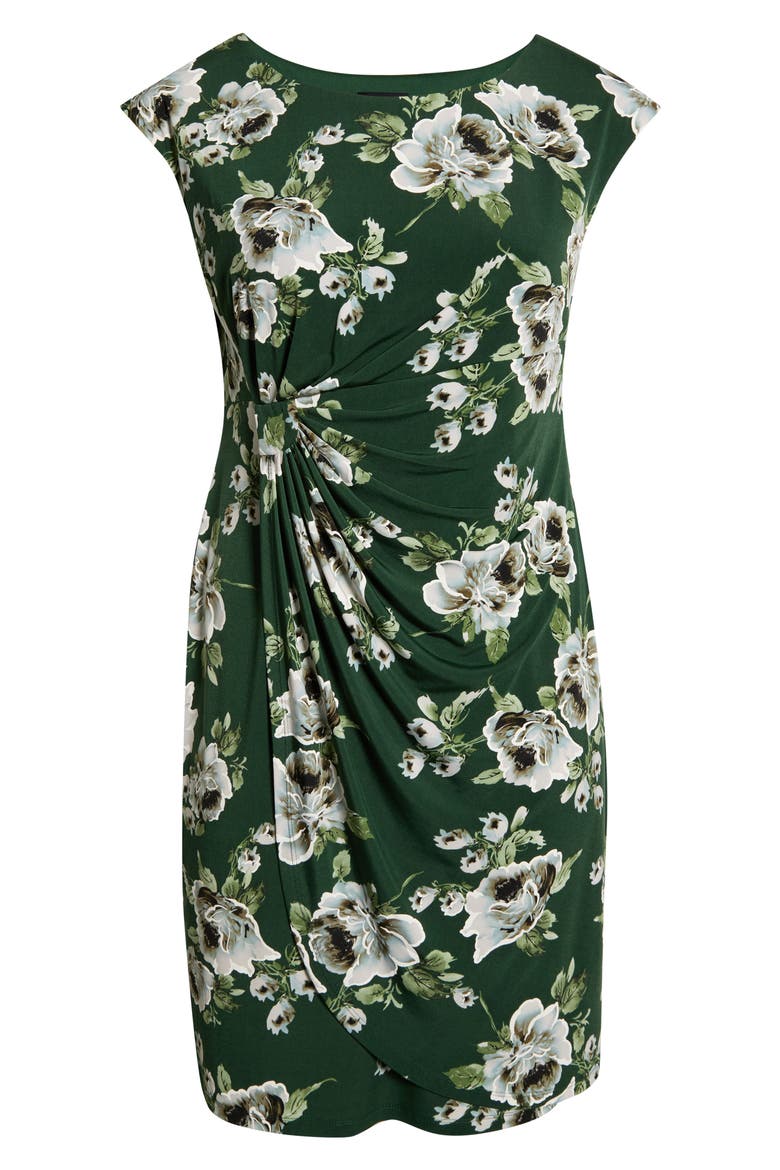 Floral Cap Sleeve Faux Wrap Midi Dress, Alternate, color, MOSS