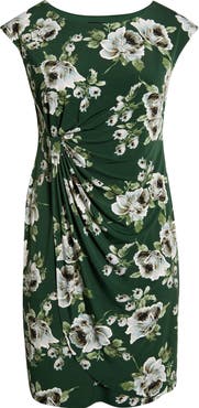 Connected Apparel Floral Cap Sleeve Faux Wrap Midi Dress