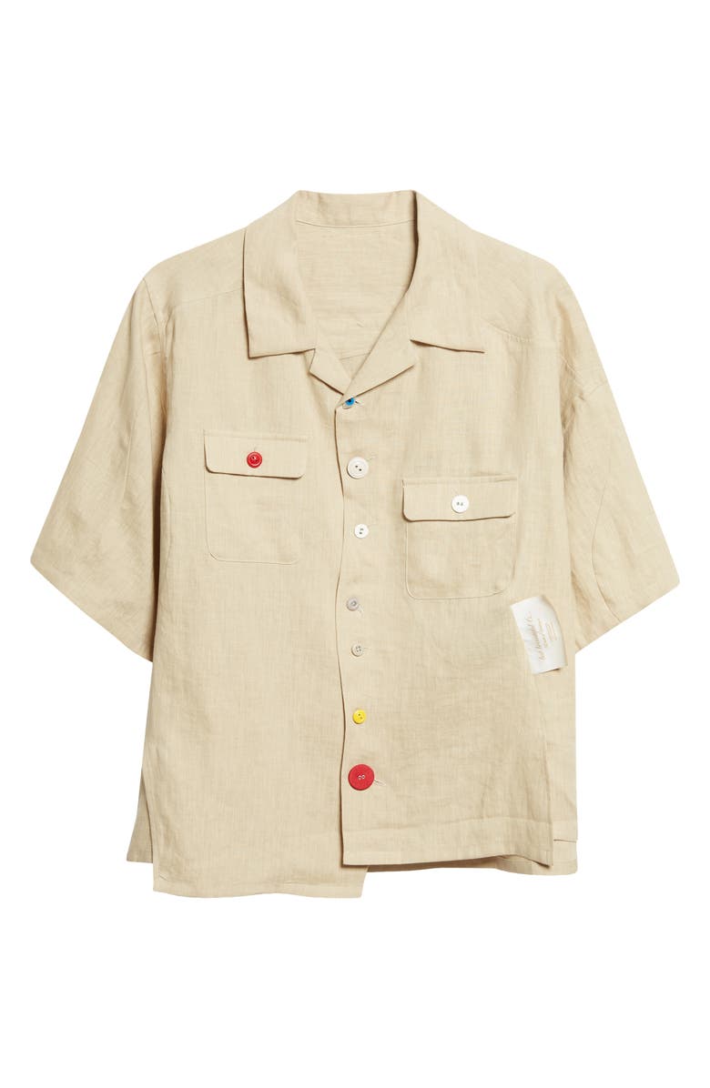 Undercover Asymmetric Linen Camp Shirt, Main, color, Beige