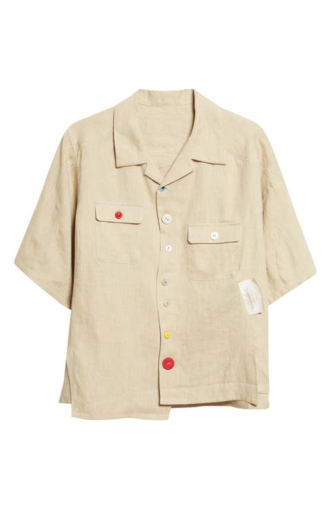 Asymmetric Linen Camp Shirt