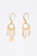 Bimba y Lola Sun And Moon Earrings With Chains And Pearls
