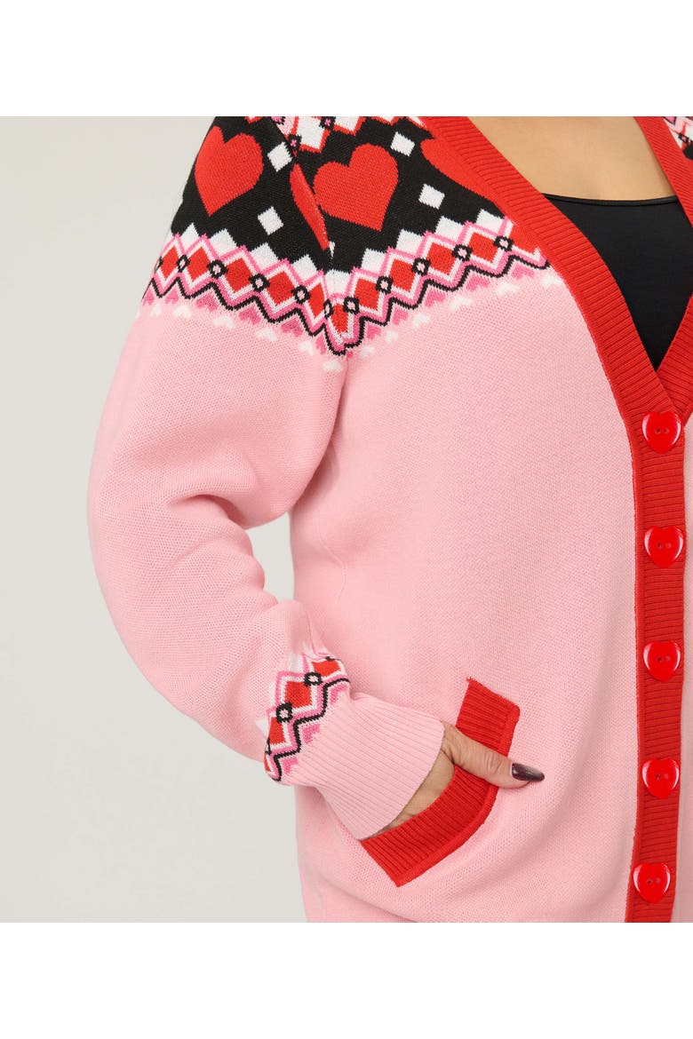 Printed Knit Long Cardigan, Alternate, color, Pink Fair Isle Print