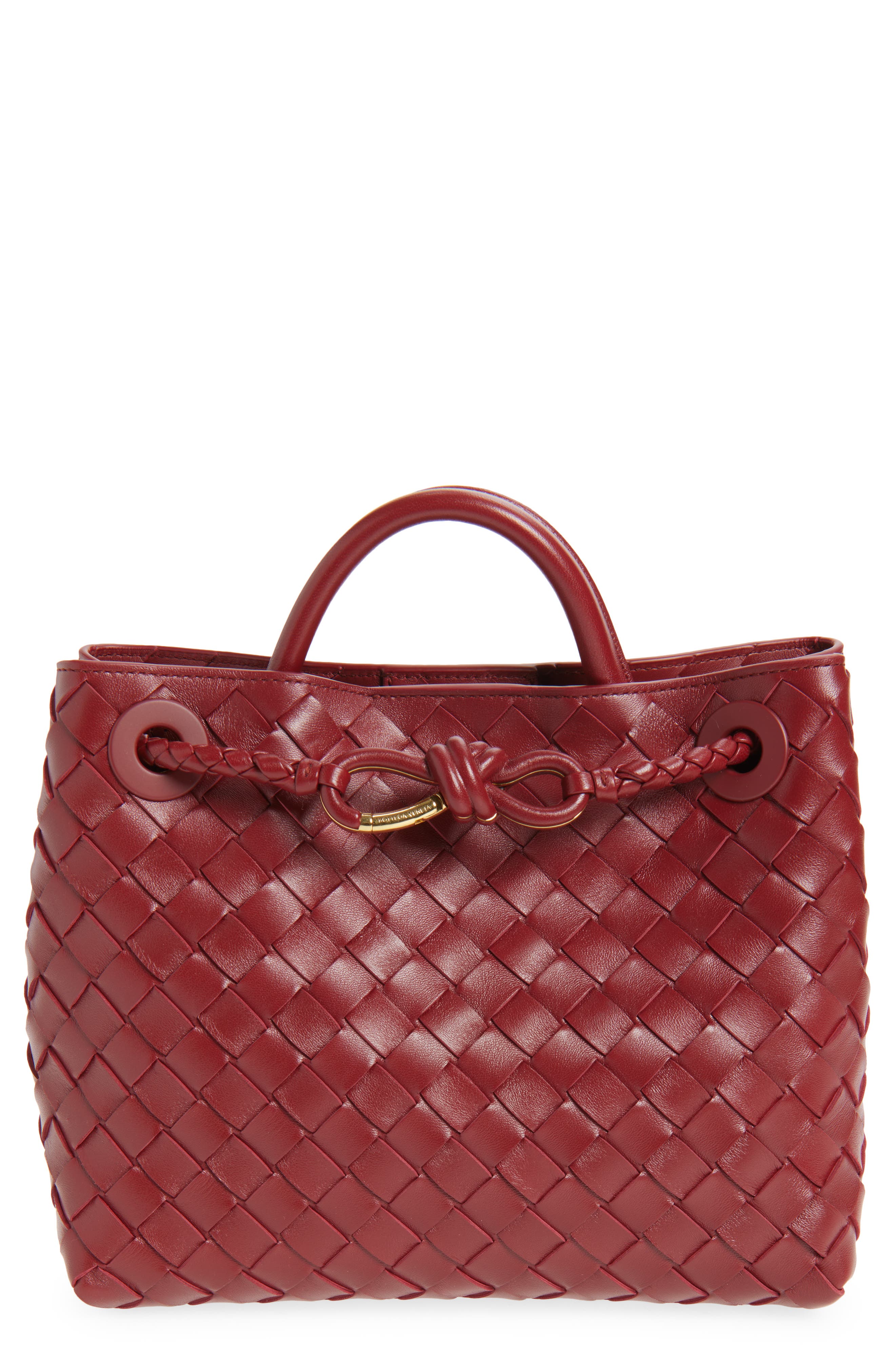 Bottega Veneta Small Andiamo Intrecciato Lambskin Leather Top Handle Bag, Main, color, 6551 Lava Red-M B