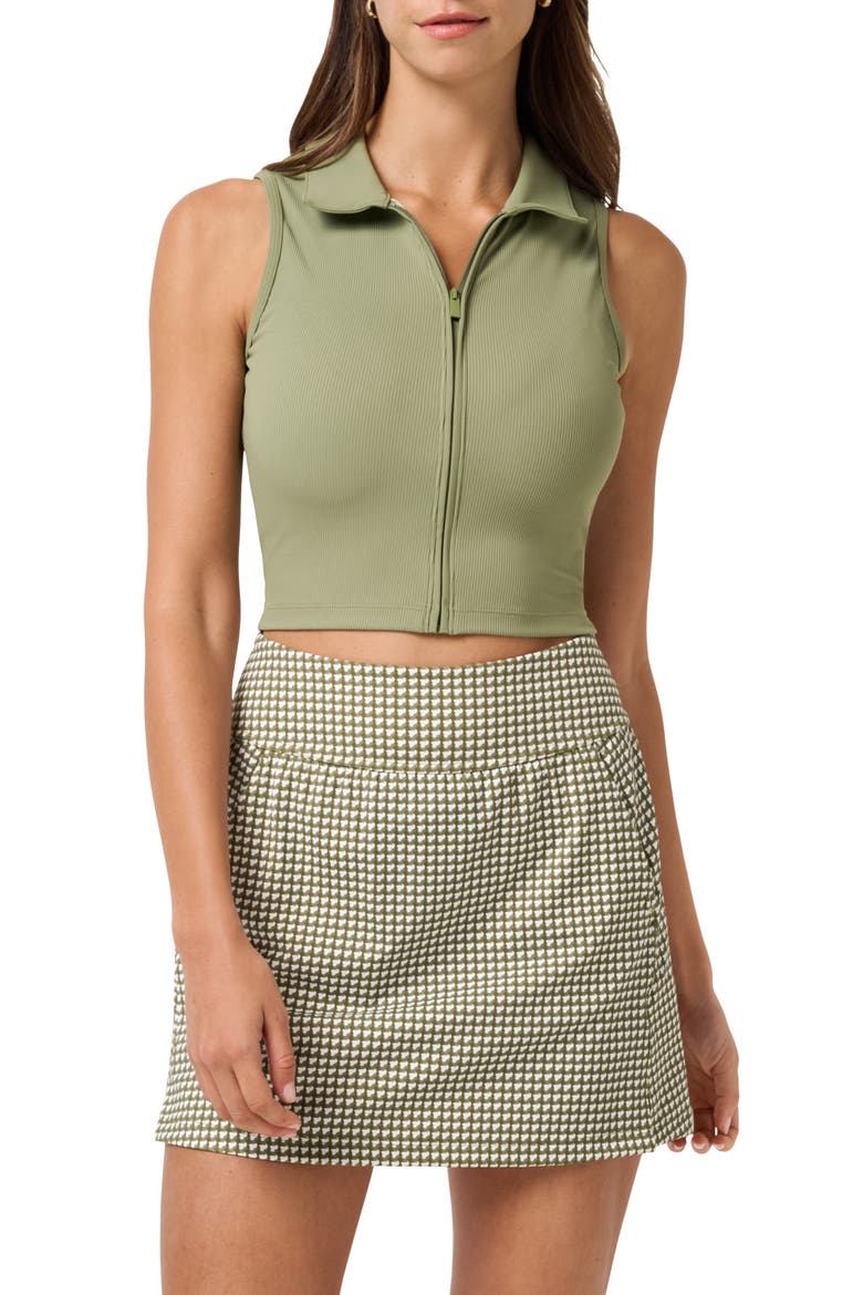 Moveknit Zip Crop Top, Main, color, OIL GREEN