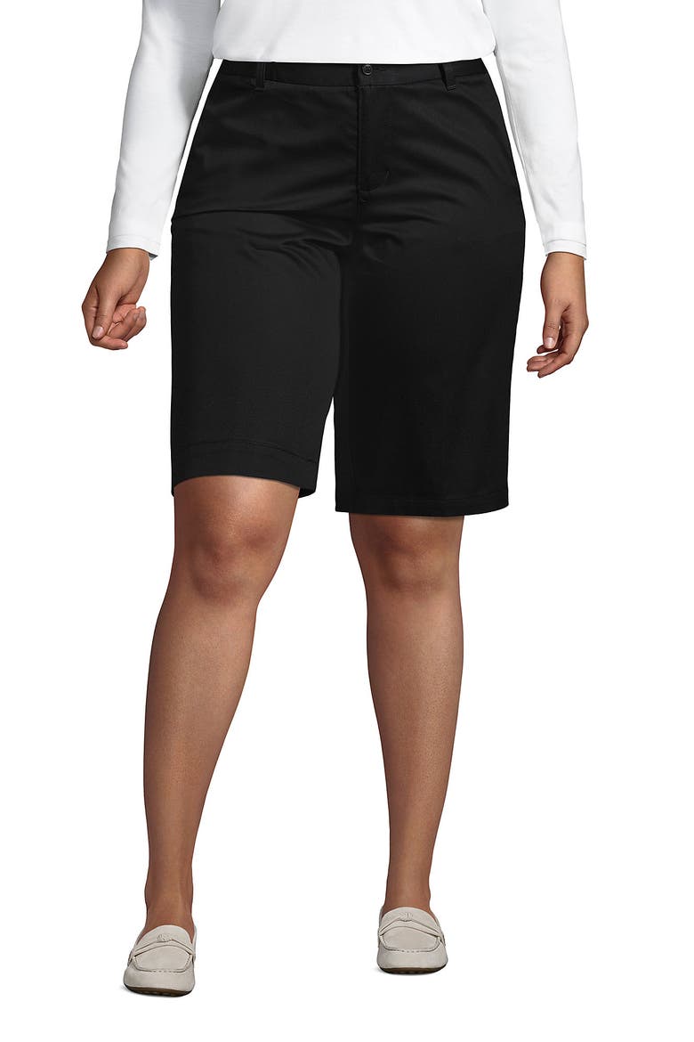 Plus Size Plain Front Blend Chino Shorts, Main, color, Black