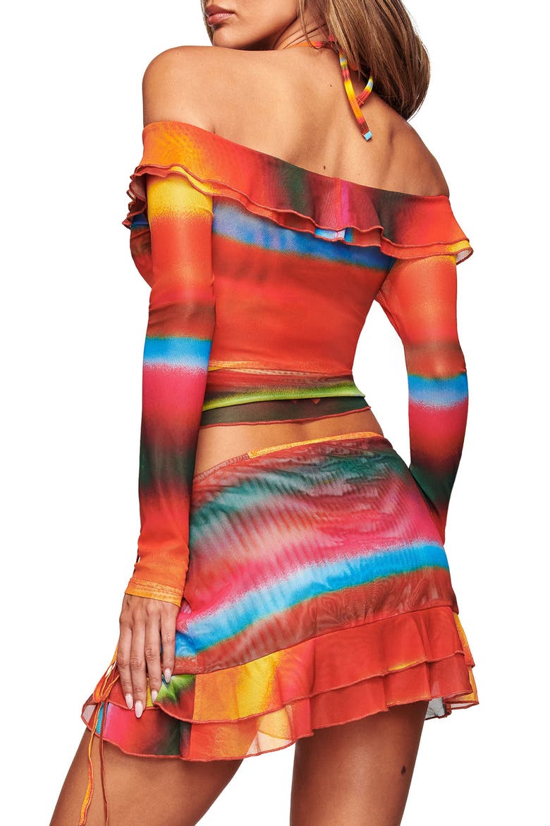 Mariska Off the Shoulder Mesh Top, Alternate, color, BALI STRIPE