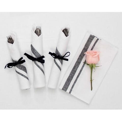 Linen Dinner Napkins Set of 4, 20 x 20" - French Stripe