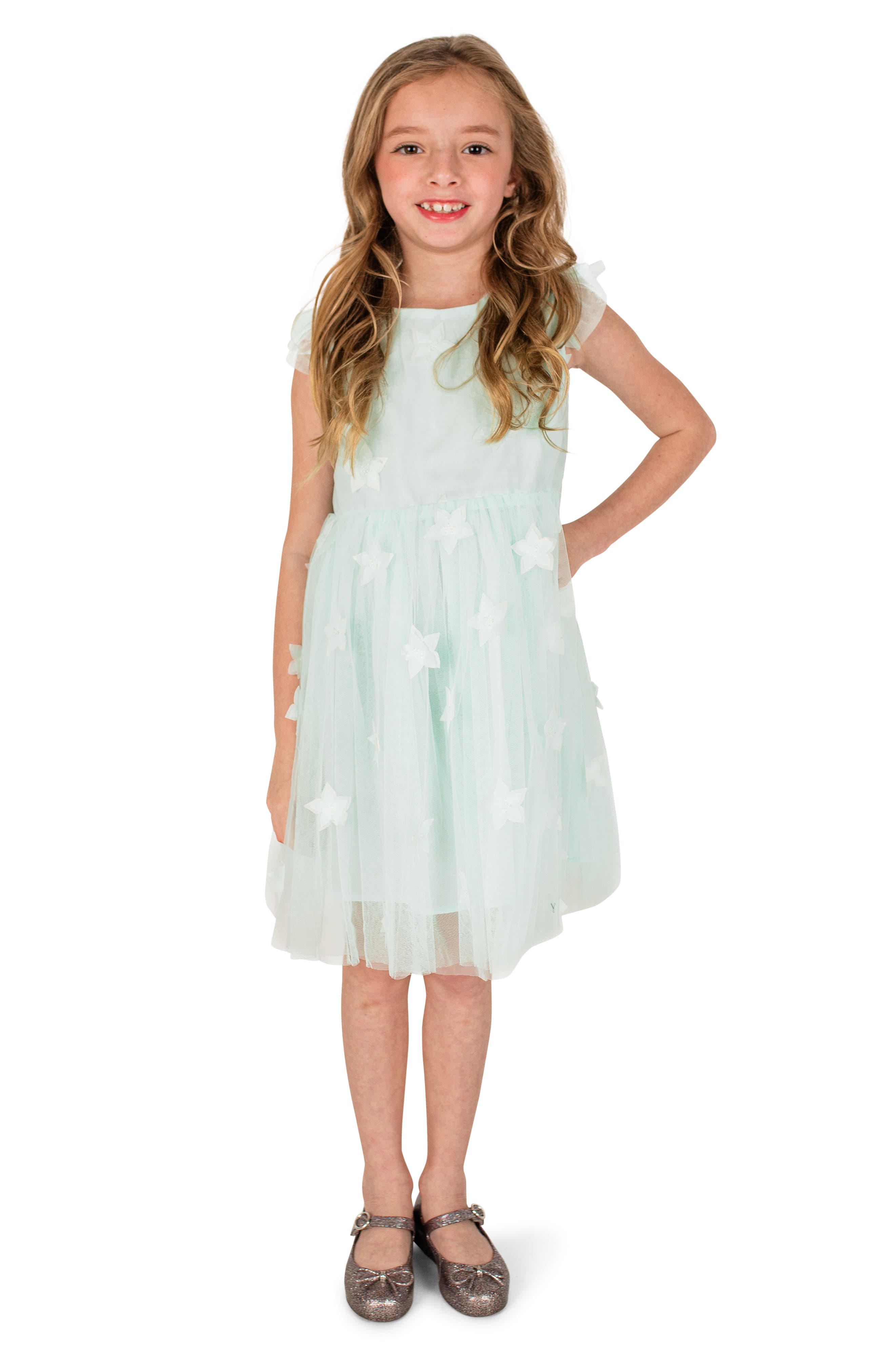 Popatu Kids' 3D Star Flutter Sleeve Tulle Dress