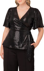 Kiyonna Shimmerying Sequin Wrap Top