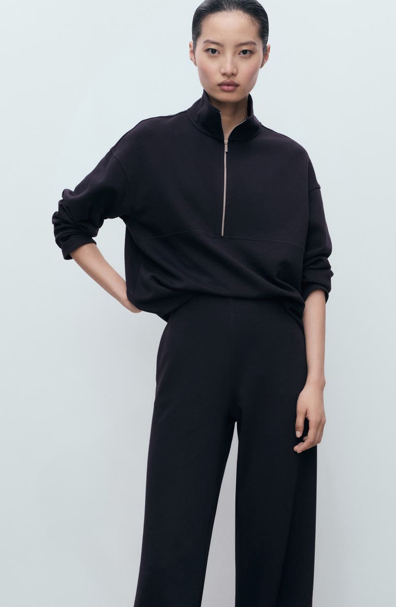 MANGO Cotton Blend Pull-On Wide Leg Pants, Alternate, color, Navy