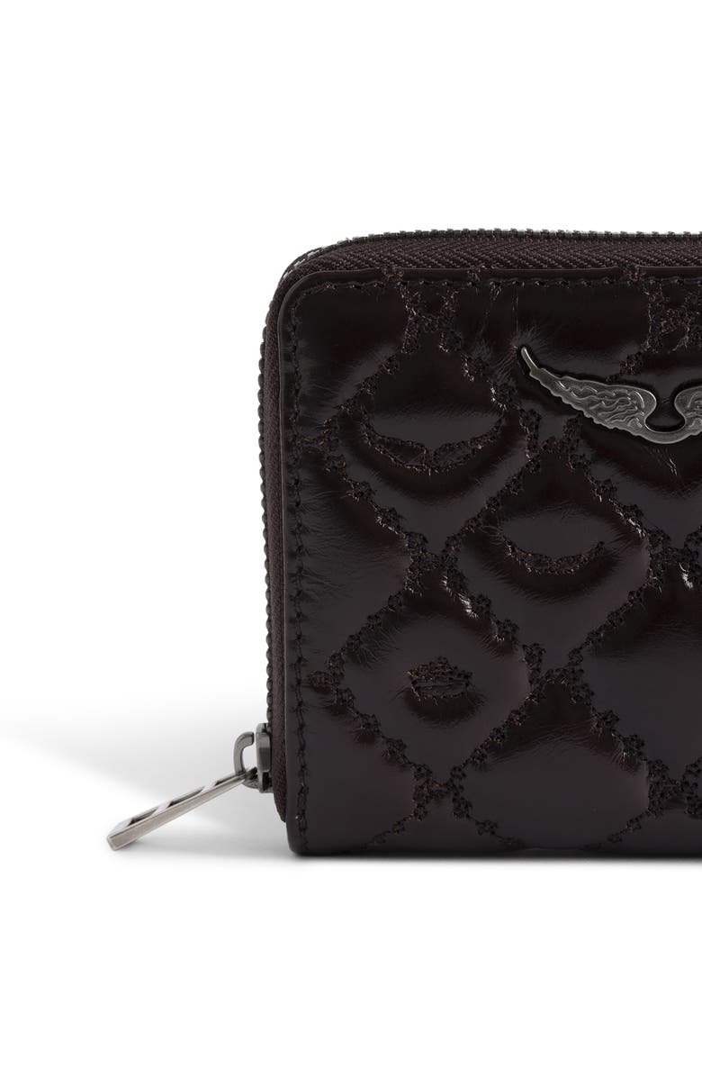 Zadig & Voltaire Mini Vintage Monogram Quilted Leather Zip Around Card Case, Alternate, color, Brownie