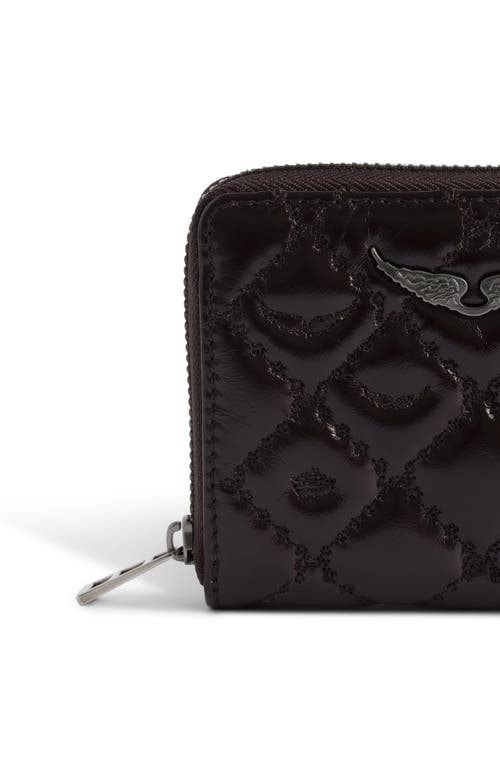 Zadig & Voltaire Mini Vintage Monogram Quilted Leather Zip Around Card Case In Brown