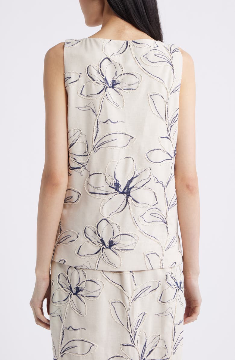 Anne Klein Floral Embroidery Sleeveless Top, Alternate, color, Natural Grain Multi