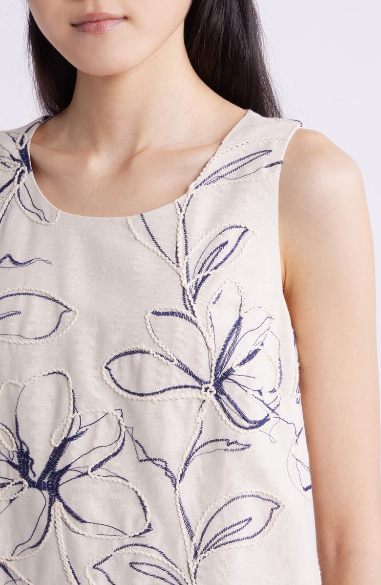 Anne Klein Floral Embroidery Sleeveless Top, Alternate, color, Natural Grain Multi