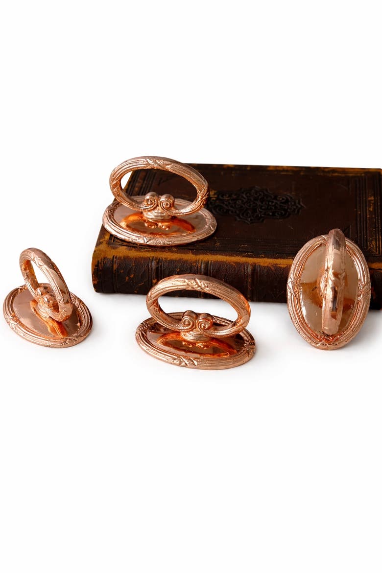 Vintage Inspired Copper Napkin Rings with Embossed Cross & Bow Pattern - Set of 4, Main, color, Copper