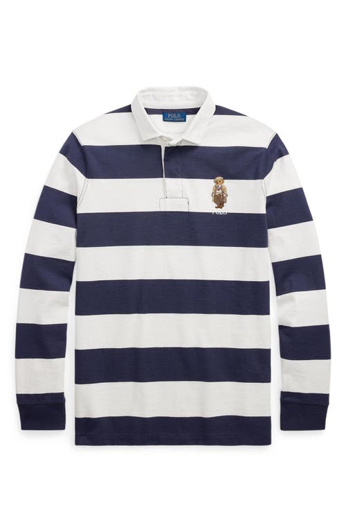 Polo Ralph Lauren Rugby Fit Blue And White Polo Shirt With Logo Embroidery On The Front And All-over Striped Motif In In Multi