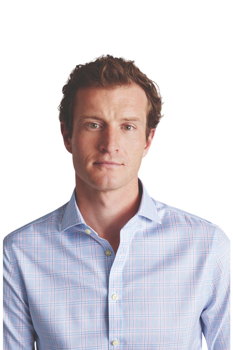 Non-Iron Twill Prince of Wales Shirt, Alternate, color, Sky Blue
