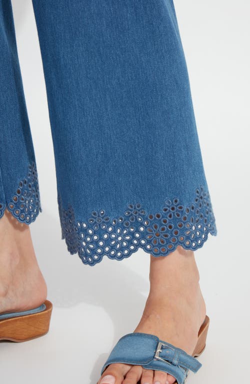 Lyssé Lysse Eyelet Hem Pull-on Crop Wide Leg Knit Jeans In Blue