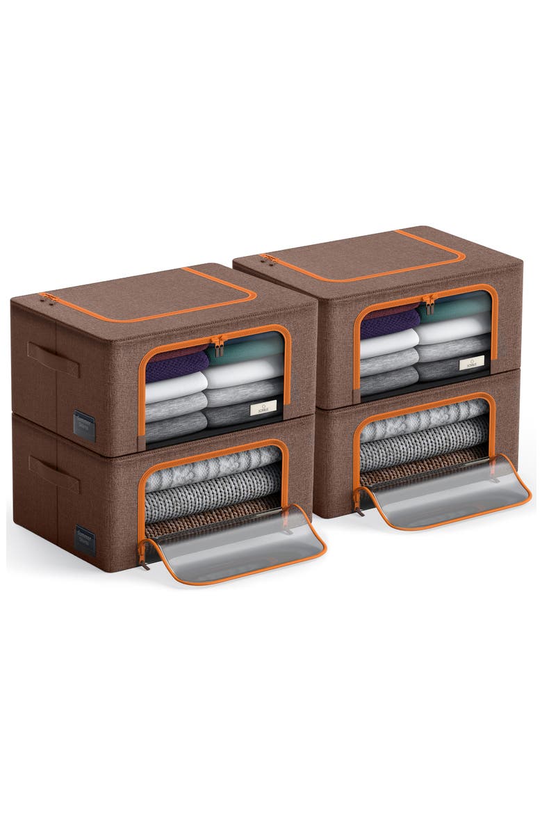 4-Pack Foldable Storage Boxes, Alternate, color, BROWN
