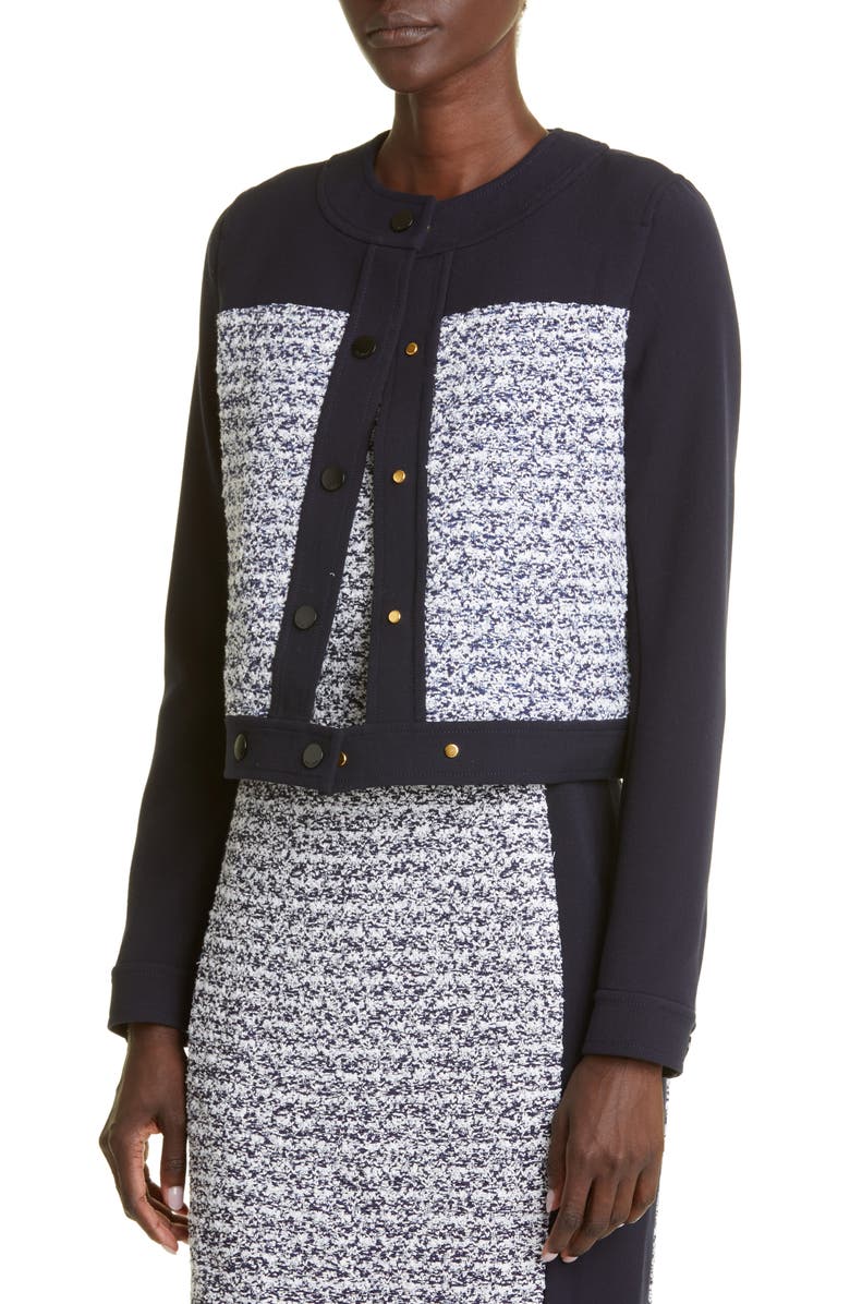 ST. JOHN Mixed Media Crop Jacket, Alternate, color, 