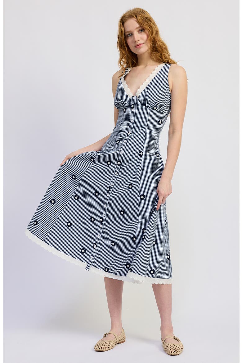 Hera Gingham Midi Dress, Alternate, color, NAVY WHITE