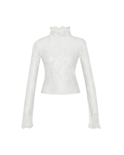 Shop Theo The Label Artemis Lace Mockneck Top In Ivory