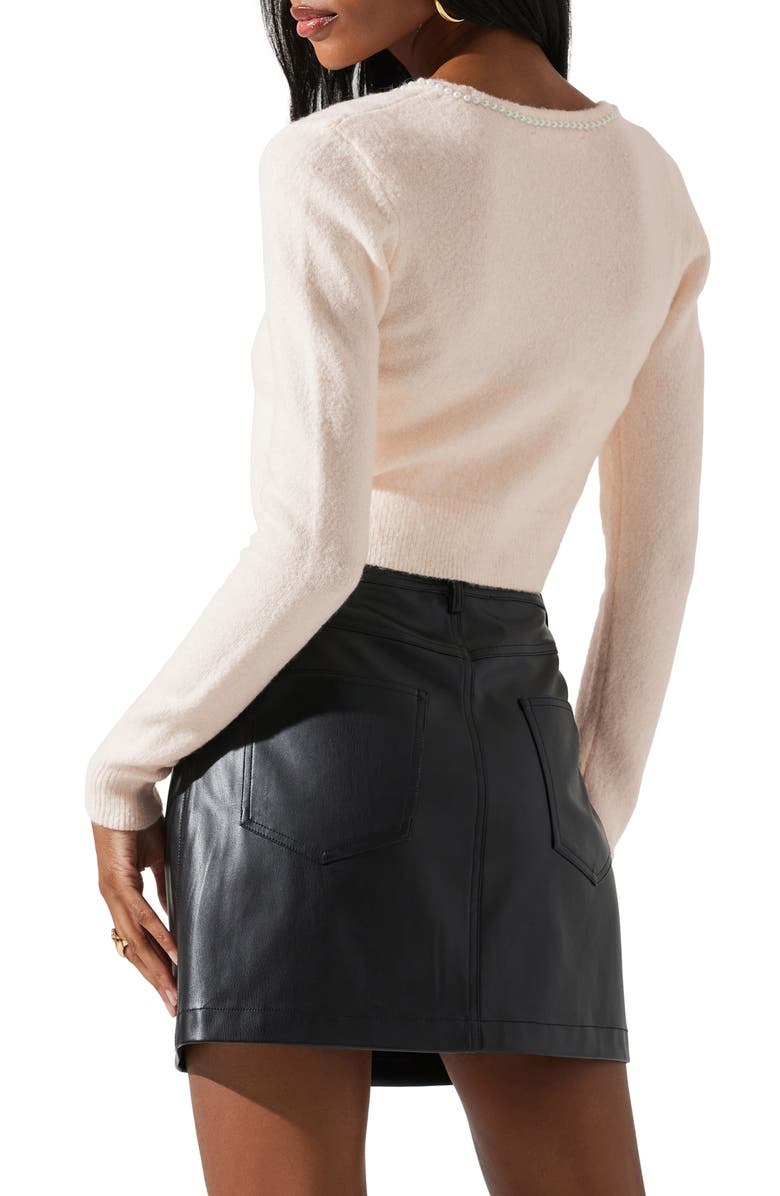 ASTR the Label Melissa Imitation Pearl Trim Cardigan, Alternate, color, Cream