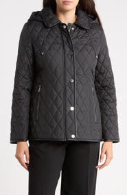 Michael Kors Quilted Hooded Jacket with Faux Leather Trim