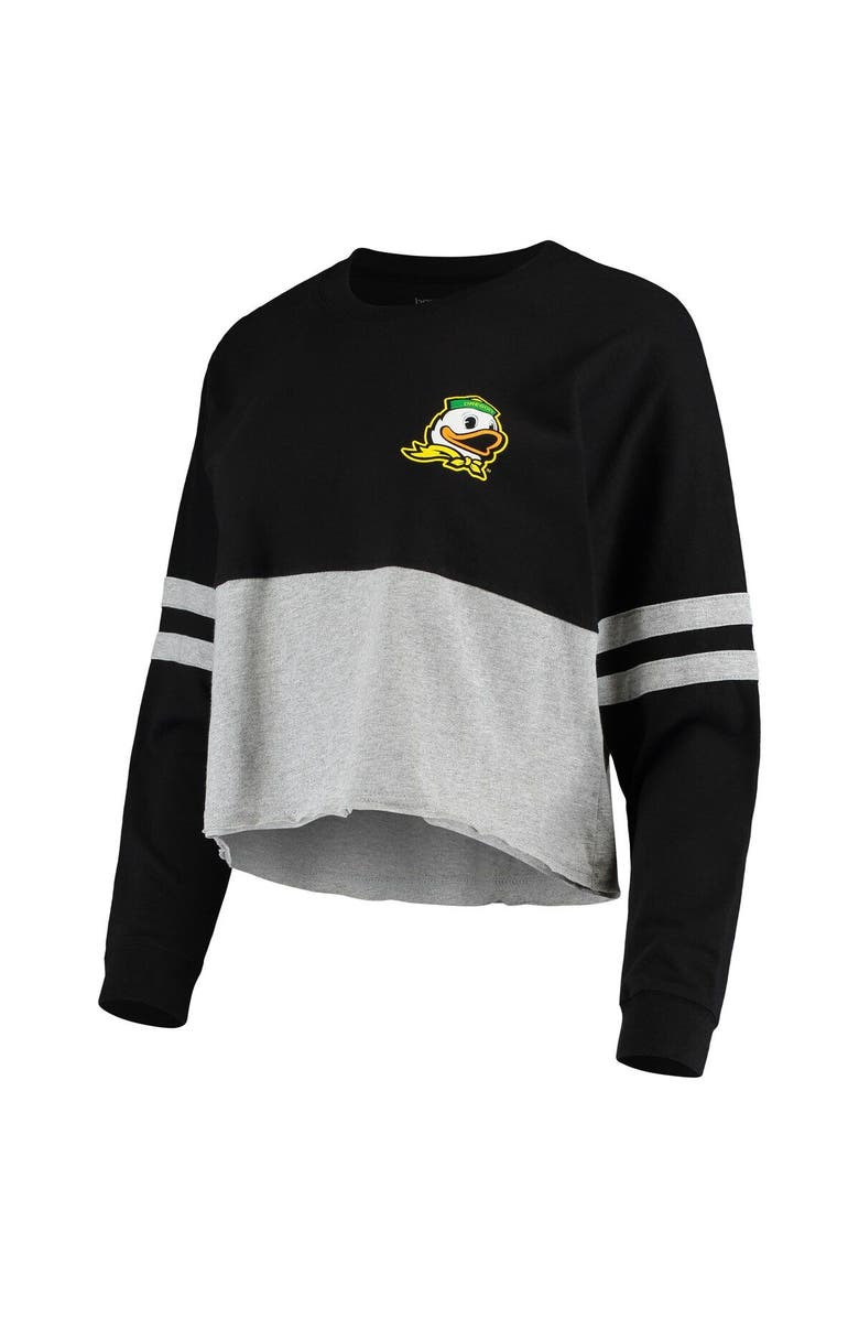 BOXERCRAFT Women's Black/Heathered Gray Oregon Ducks Cropped Retro Jersey Long Sleeve T-Shirt, Alternate, color, 