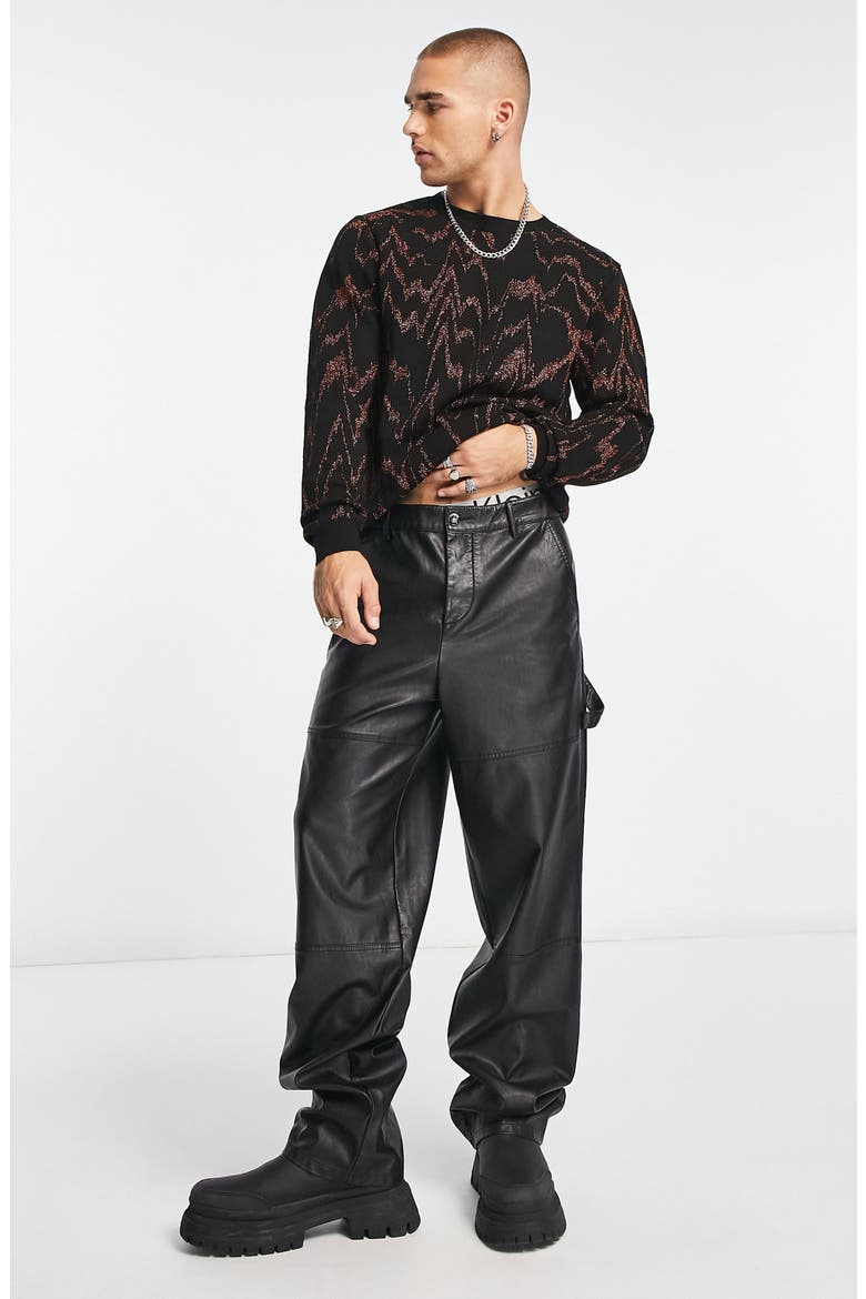 Metallic Wavy Jacquard Pullover Sweater, Alternate, color, BLACK