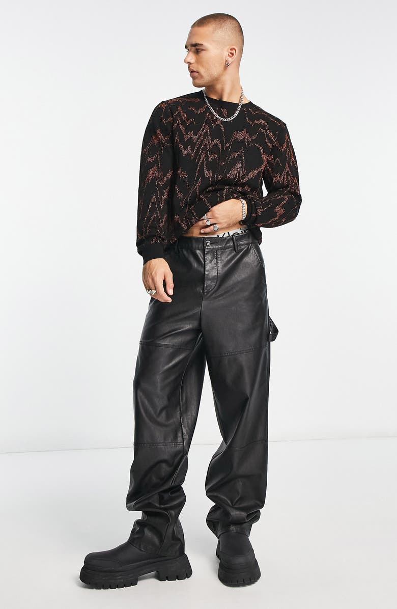 ASOS DESIGN Metallic Wavy Jacquard Pullover Sweater, Alternate, color, 