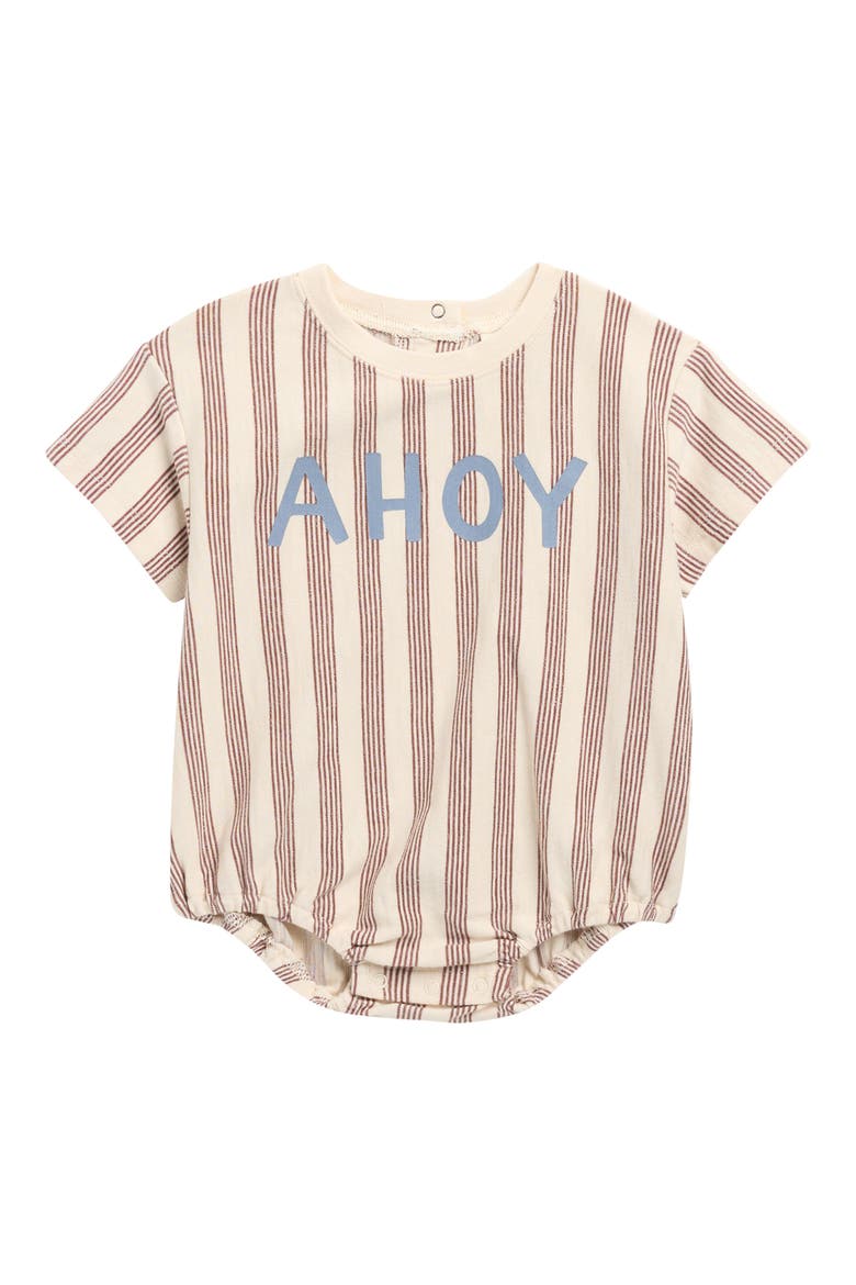 Ahoy Stripe Cotton Bubble Romper, Main, color, BROWN