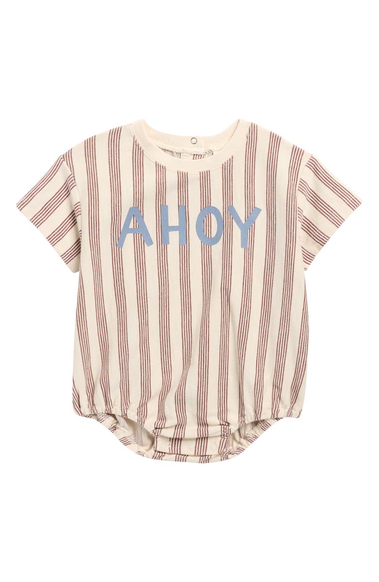 Rylee + Cru Ahoy Stripe Cotton Bubble Romper, Main, color, Brown