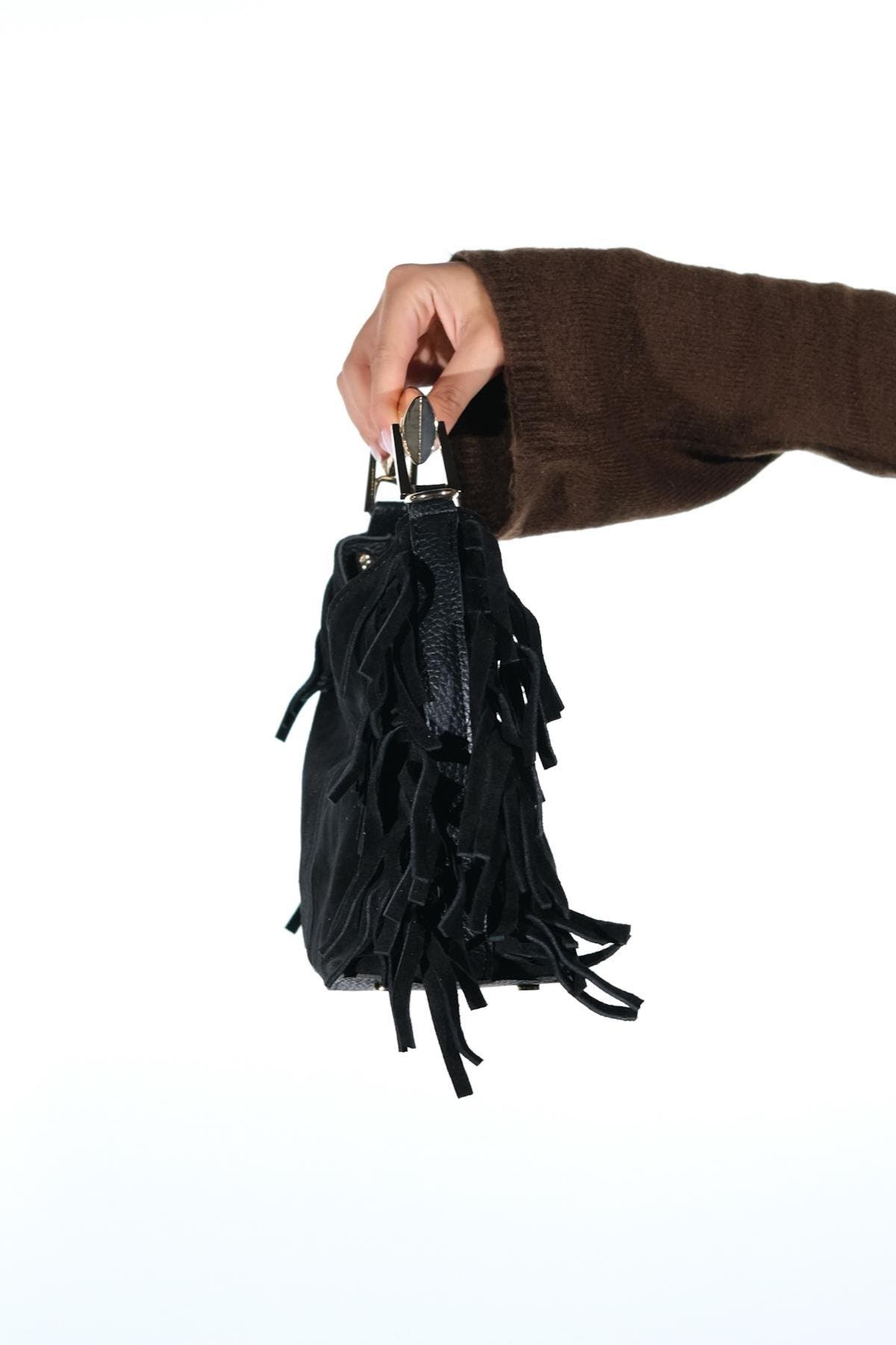 Forever & Always Shoes Astren Leather Shoulder Bag, Alternate, color, Black Suede Leather