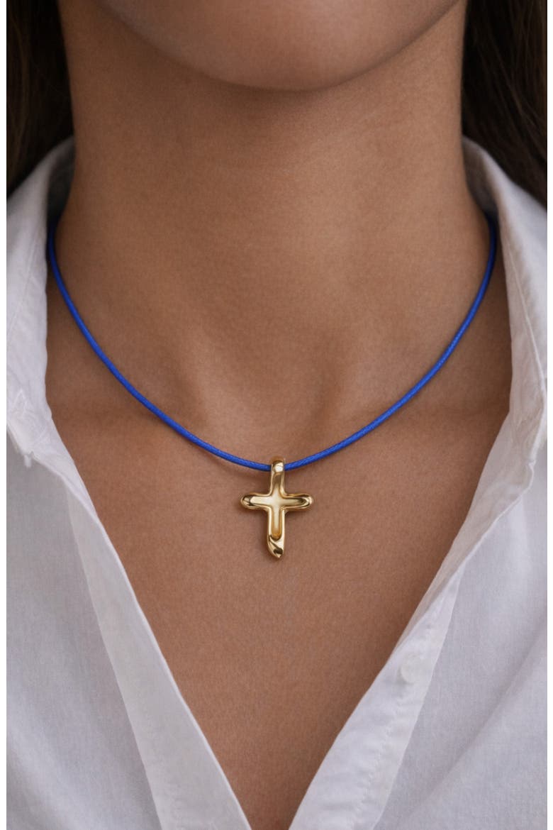 Cross Cord Necklace, Alternate, color, GOLD/ BLUE