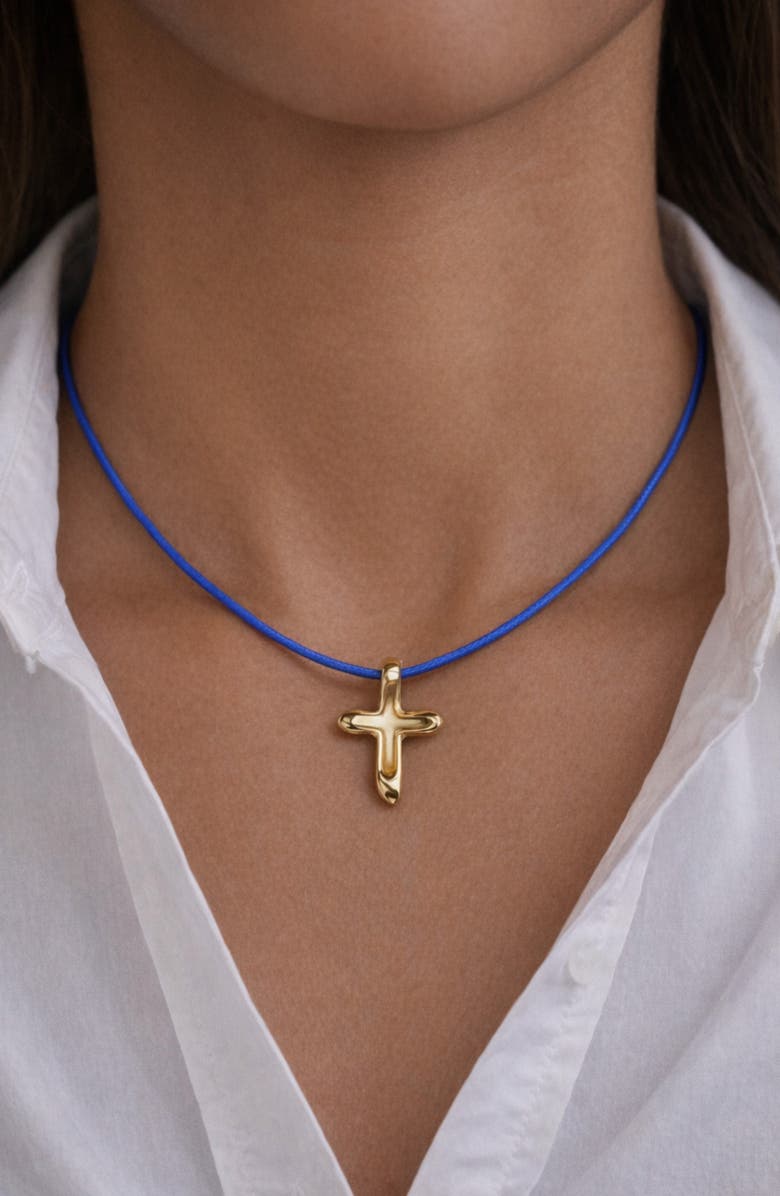 ARGENTO VIVO Cross Cord Necklace, Alternate, color, Gold/ Blue