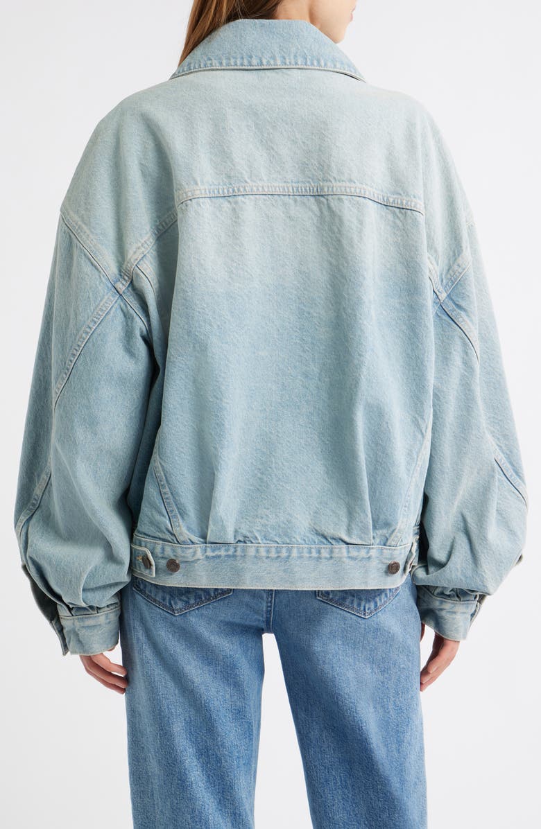 Topshop Oversize Balloon Sleeve Denim Jacket, Alternate, color, Light Blue