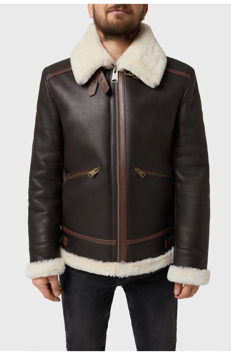 Furniq UK Cecil Sheepskin Aviator Jacket, Main, color, Silky Brown/ Beige Wool