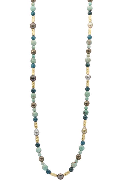 Armenta Tahitian Pearl & Turquoise Beaded Necklace In Yellow Gold