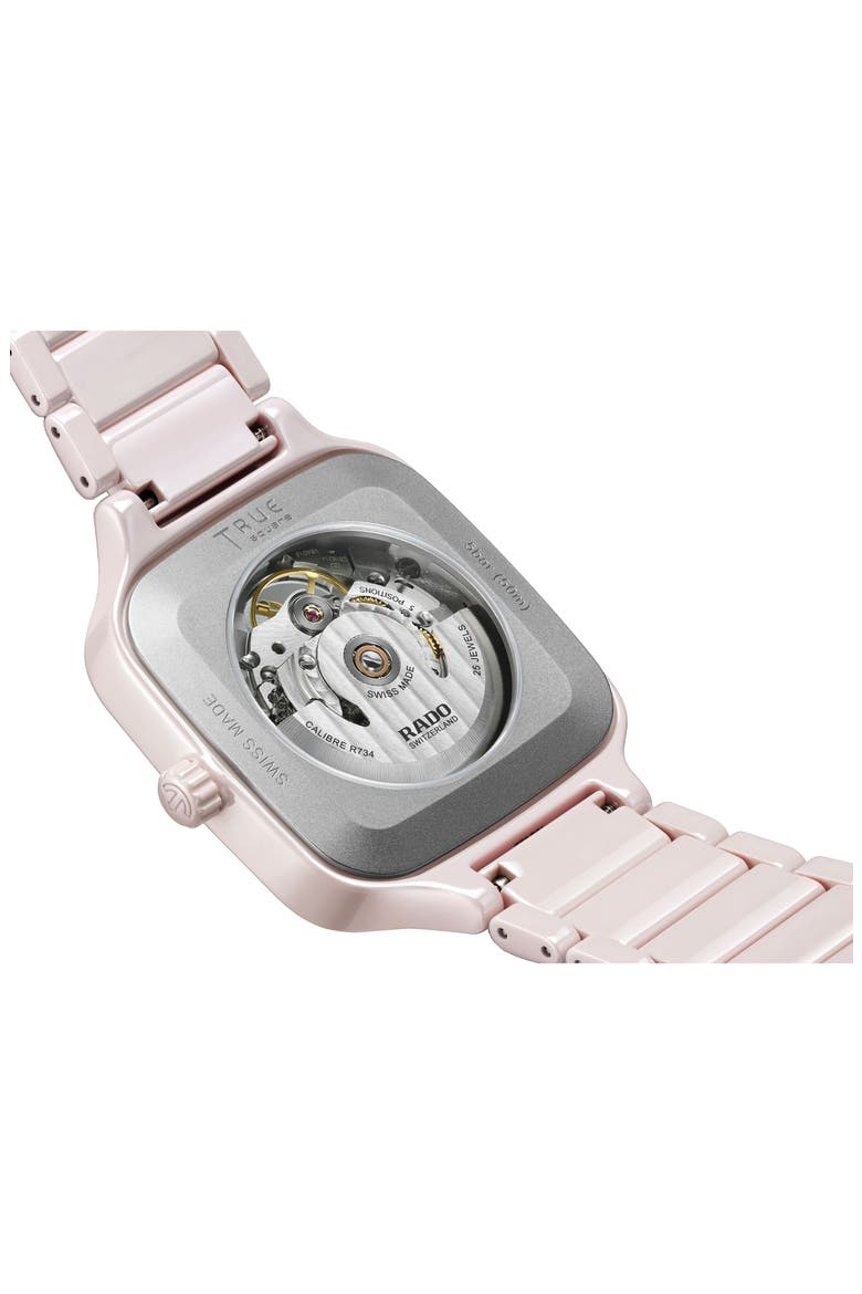 True Square Automatic Open Heart Ceramic Bracelet Watch, 38mm, Alternate, color, PINK