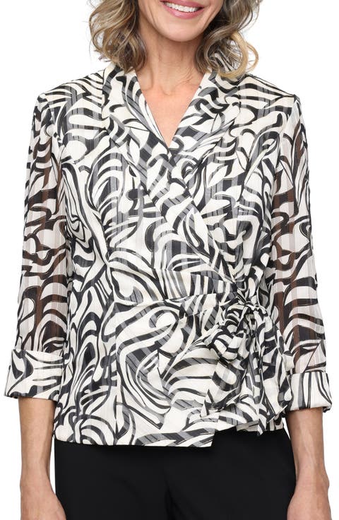 Metallic Stripe Abstract Print Top