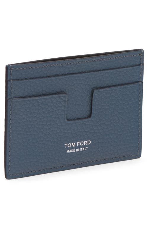 Tom Ford T-line Soft Grain Leather Card Holder With Money Clip In Blue