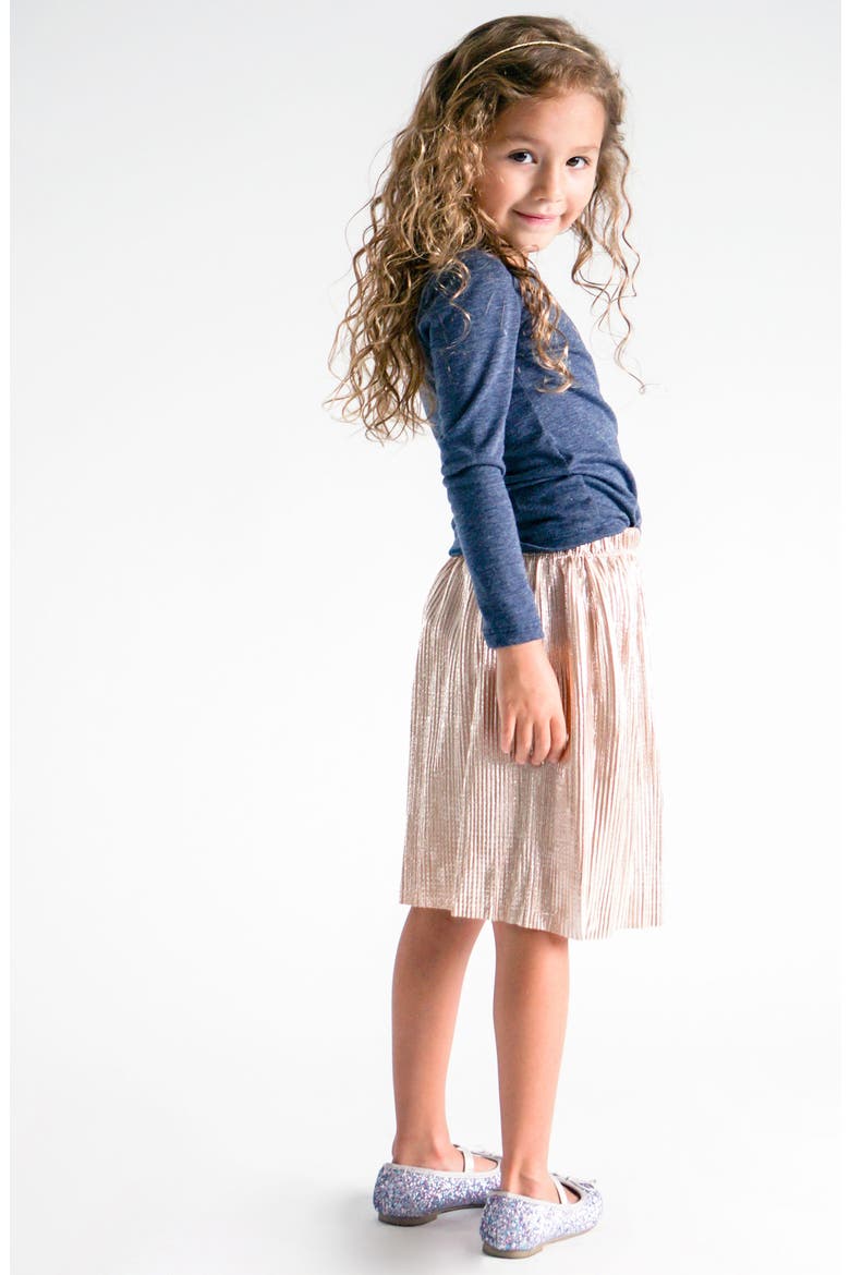 Metallic Pleated Skirt, Alternate, color, GOLD