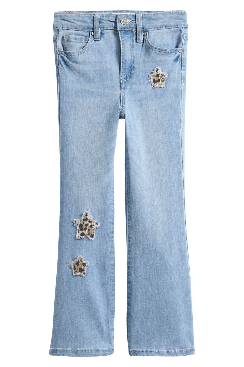Kids' Animal Print Star Inset Flare Jeans, Main, color, LIGHT BLUE